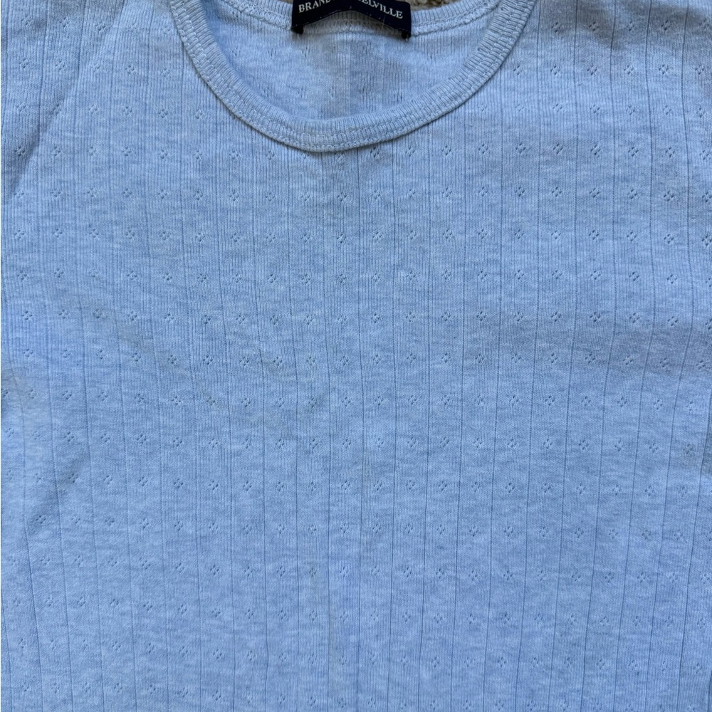 Brandy Melville Light Blue Pointelle Ribbed Long Sleeve Tee - Picture 2 of 4